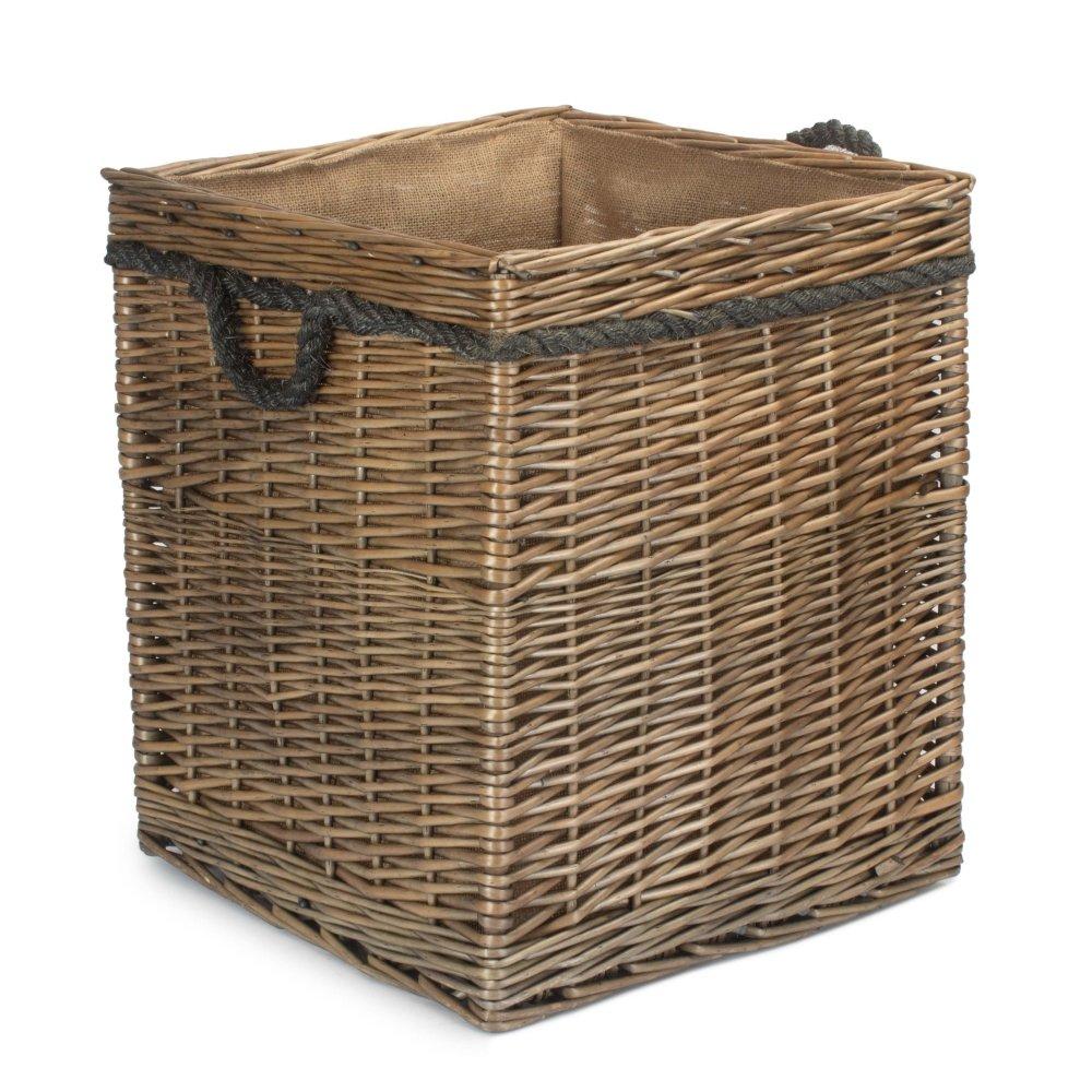 Medium Antique Wash Square Storage Log Basket